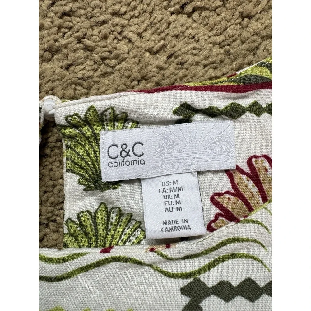 C&C California Dress Women Medium Midi Linen Tropical Pockets Resortwear - Picture 2 of 8